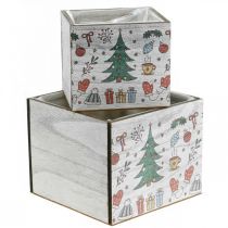 Medinis vazonas kalėdinis papuošimas baltas, spalvotas 20 × 20/15 × 15 cm, rinkinyje 2 vnt.