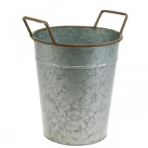 daiktų Sėjamoji su rankenomis, metalinis indas sodinimui, vazonas sidabrinis, rudas Ø24cm H32,5cm