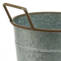 daiktų Sėjamoji su rankenomis, metalinis indas sodinimui, vazonas sidabrinis, rudas Ø24cm H32,5cm