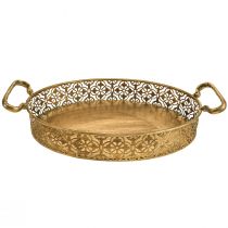 Dekoratyvinis padėklas ovalus aukso spalvos metalinis senovinės išvaizdos aukso spalvos 3 vnt