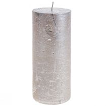 Stulpinės žvakės platininis blizgus raštas 200mm Ø85mm 2vnt