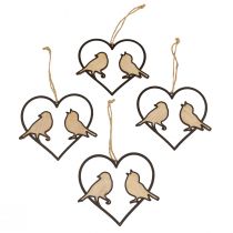 daiktų Pakabinama puošmena širdelė su paukšteliu dekoracija pakabinimui 12cm 4vnt