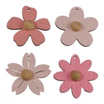 daiktų Medinės gėlės pakabinamos dekoracijos medinės vasaros dekoracijos rožinės spalvos 4,5cm 24vnt