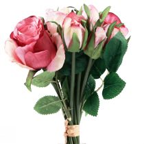 daiktų Dirbtinės rožės Rožinės Dirbtinės rožės dekoratyvinė puokštė 29cm 12vnt