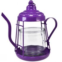 daiktų Žibintuvėlis stiklinis žibintuvėlis arbatinukas violetinis Ø15cm H26cm