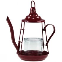 daiktų Žibintuvėlis stiklinis žibintuvėlis arbatinukas raudonas Ø13cm H22cm