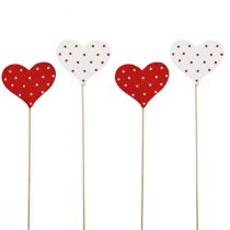 daiktų Širdelės raudonai baltai taškuoti gėlių kamščiai mediniai 6×5cm 18vnt