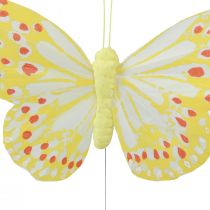 daiktų Dekoratyviniai drugeliai ant vielinių plunksnų oranžinė geltona 7×11cm 12vnt