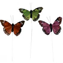daiktų Dekoratyviniai drugeliai ant vielos plunksnų žalia rožinė oranžinė 6,5×10cm 12vnt