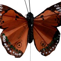 daiktų Dekoratyviniai drugeliai ant vielos plunksnų žalia rožinė oranžinė 6,5×10cm 12vnt