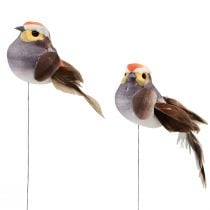 daiktų Plunksnų paukštis ant vielos dekoratyvinis paukštis su plunksnomis pilkas 4cm 12vnt