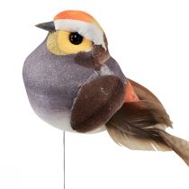 daiktų Plunksnų paukštis ant vielos dekoratyvinis paukštis su plunksnomis pilkas 4cm 12vnt