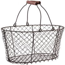daiktų Vielinis krepšelis tinklelis krepšys metalinis krepšelis rūdžių rankena medis L30cm