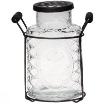 daiktų Stiklinė vaza su dangteliu, uždedamas pagalbinis butelis 16,5 × 8,5 × 18,5 cm