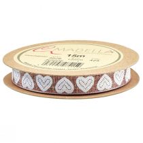 daiktų Dovanų juostelė širdelės dekoratyvinė juostelė vyno raudona ruda 15mm 15m