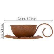 daiktų Vintažinis rūdžių spalvos vazonas su lėkštute, Ø17,5 cm, aukštis 6 cm