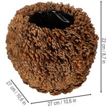 daiktų Dekoratyvinis vazonas su pušies kankorėžiais, natūralios išvaizdos, 27 cm. Apvalus kankorėžio vazonas, natūralios rudos spalvos, pagamintas iš pušies kankorėžių, 27 cm x 22 cm.