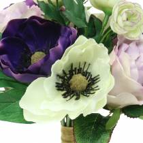 Puokštė su anemonais ir rožėmis violetinė, kreminė 30cm