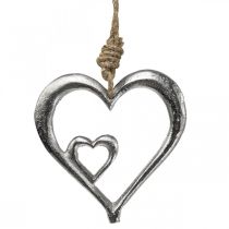 Pakabukas dekoratyvinis širdies metalas sidabras natūralus 10,5x11x0,5cm