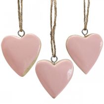 Pakabos medinės širdelės dekoratyvinės širdelės rožinės Ø5-5,5cm 12vnt