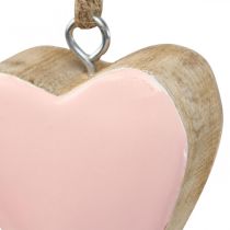 Pakabos medinės širdelės dekoratyvinės širdelės rožinės Ø5-5,5cm 12vnt