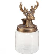 daiktų Antikvarinis žvakidės stiklas elnio galva auksinis metalas 26cm
