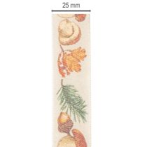 daiktų Dekoratyvinė juostelė su grybų ir rudens lapų motyvais, 25 mm pločio, 18 m ilgio