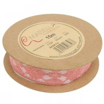 daiktų Nėrinių juostelė sena rožinė, dekoratyvinė juostelė, vintažinė puošmena, dekoratyvinė juostelė, vestuvių puošmena W25mm L15m