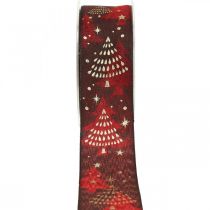 Kalėdinė juostelė su eglute tamsiai raudona 40mm 15m