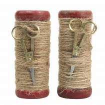 daiktų Siūlų ritė su dekoratyvinėmis žirklėmis Ø6,5cm H15cm 2vnt vintažinio stiliaus