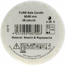 daiktų PURE Nature Safe Candle stulpelis žvakių stearinas, rapsų vaškas 90/60mm balta 1 vnt.