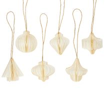 daiktų Popieriniai kalėdinių eglutės papuošalai, korio formos popierius, balti ir auksiniai, 4 cm, 6 vnt.