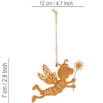 daiktų Kabanti bitės dekoracija, rūdžių spalvos metalas, vasariška dekoracija, 12 cm, 6 vnt.