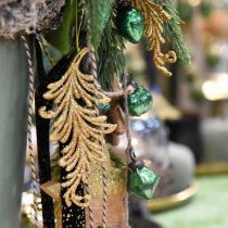 Medžio pakabukas su blizgučiais, dekoratyvinės plunksnos pakabinimui, Kalėdinė puošmena Golden L16cm 6vnt