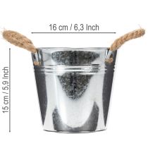 daiktų Blizgus metalinis kibiras su virvinėmis rankenomis, Ø16cm