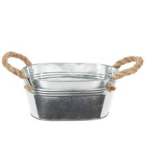 daiktų Metalinis dubuo su virvės rankenomis, sidabro spalvos, 22 cm aukščio, 10 cm aukščio