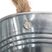 daiktų Metalinis dubuo su virvės rankenomis, sidabro spalvos, 22 cm aukščio, 10 cm aukščio