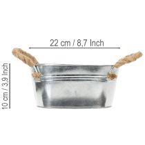 daiktų Metalinis dubuo su virvės rankenomis, sidabro spalvos, 22 cm aukščio, 10 cm aukščio