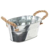 daiktų Metalinis dubuo su virvės rankenomis, sidabro spalvos, 22 cm aukščio, 10 cm aukščio