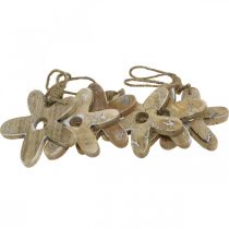 daiktų Medinė gėlė su raštu, spyruoklė, medinis pakabukas gamtos, baltas H10cm 6vnt