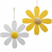 Mediniai žiedai, vasarinė puošmena, ramunės geltonos ir baltos spalvos, dekoratyvinės gėlės pakabinimui 4vnt.