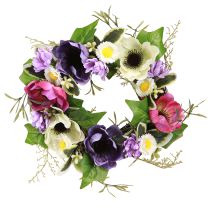 daiktų Dirbtinių gėlių vainikas Anemones Daisies Violetinė Balta Ø25cm