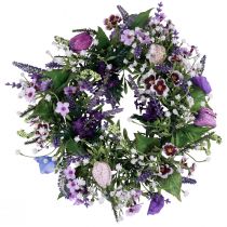 Gėlių vainikas dirbtinis sienų dekoravimas gėlės violetinės baltos Ø30cm H9cm