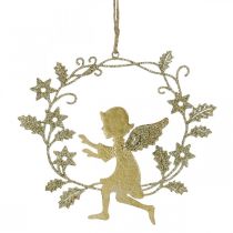 daiktų Angelų vainikas, Kalėdų puošmena, angeliukas pakabinti, metalinis pakabukas Golden H14cm P15,5