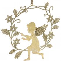 daiktų Angelų vainikas, Kalėdų puošmena, angeliukas pakabinti, metalinis pakabukas Golden H14cm P15,5