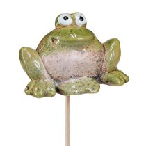 daiktų Gėlių kamštis varlė keraminė žalia ruda 6x4x4,5cm 4 vnt