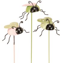daiktų Flower Stick Ladybug Metal Green Pink 7x4cm 6 Vnt
