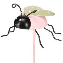 daiktų Flower Stick Ladybug Metal Green Pink 7x4cm 6 Vnt