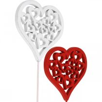 Gėlių kamštukas širdelė raudona, balta dekoratyvinis kamštis Valentino diena 7cm 12vnt
