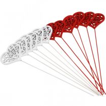 daiktų Gėlių kamštukas širdelė raudona, balta dekoratyvinis kamštis Valentino diena 7cm 12vnt